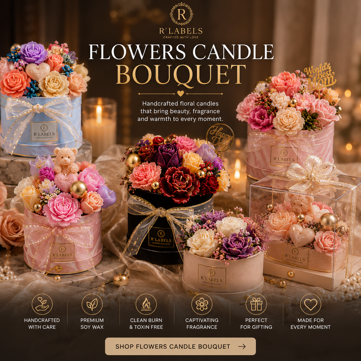 flowers candle bouquet