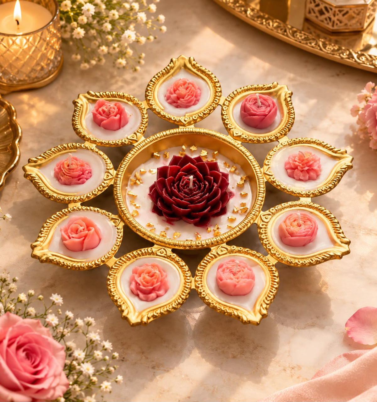 Royal Lotus Brass Candle