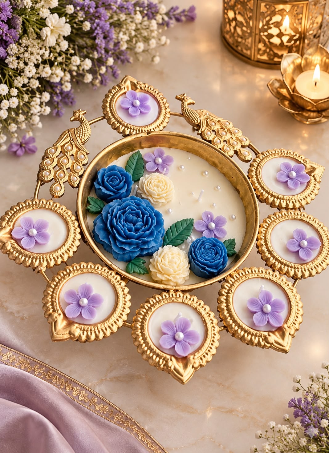 peacock urli candle