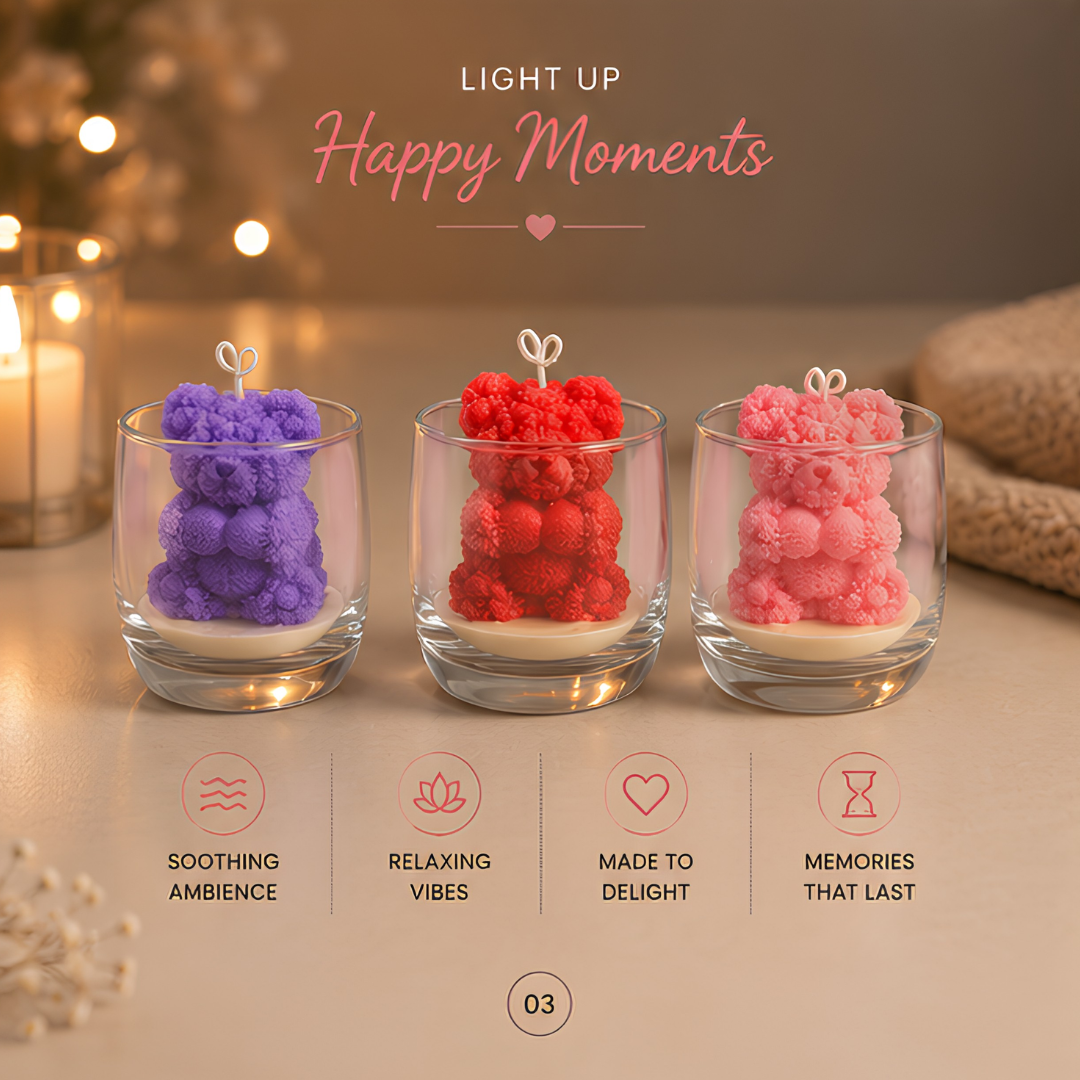 Teddy Bear Candle set of 3